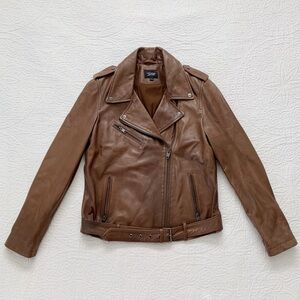 Lamarque Brown‎ Leather Moto Jacket